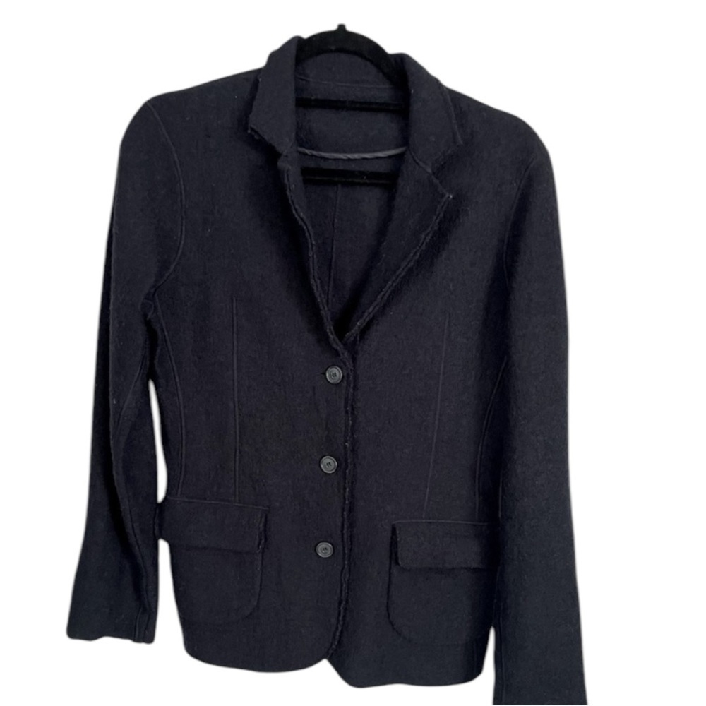 Alpha Studio Boiled Wool Fitted Jacket In Navy‎ Size 42IT/6US